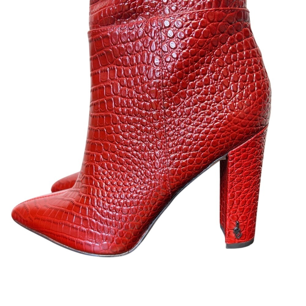 SAM EDELMAN Raakel Knee High Boot Red Croc Embossed Leather Size 7.5 EUC - Picture 6 of 13